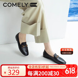 康莉（COMELY）乐福鞋女牛/羊皮平底一脚蹬单鞋圆头舒适通勤百搭小皮鞋 黑色 38 