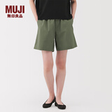 无印良品（MUJI）女式 水洗 平纹 短裤 休闲 裤子女款夏季款女装中裤 外穿 卡其色5S L (165/70A)
