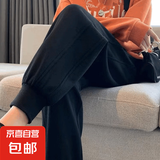新款休闲卫裤纯棉宽松潮流男女同款情侣装束脚运动裤 【春秋款】(长)裤-华棉黑色 XL 【125-140斤】