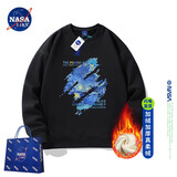 NASALIKE官方重磅卫衣男秋冬季新款印花圆领长袖t恤男士落肩袖上衣打底衫 25新款黑色 加绒 2XL  （推荐130-145斤）