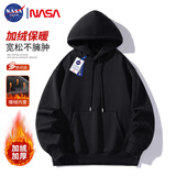 NASA GISS连帽卫衣男纯色基础款上衣情侣款百搭长袖T恤 黑色连帽加绒 L