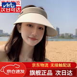 目丸防晒帽子女夏季大檐遮脸太阳帽UV防紫外线空顶骑车可折叠遮阳帽子 米色 拼色遮阳帽