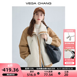VEGA CHANG羊羔毛仿皮草外套女2024冬新款毛绒拼接皮毛一体大衣 枫糖白 M