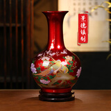 收藏天下景德镇陶瓷器新中式红色花瓶办公室客厅酒柜玄关博古架摆件赏瓶 中国红锦上添花单瓶+底座 34cm
