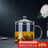 全度（Quandu） 玻璃茶杯玻璃茶缸水杯家用加厚大容量玻璃茶杯带把带盖玻璃杯 透明款700ML