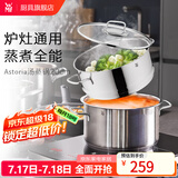 WMF福腾宝不锈钢复底煮锅汤锅两用炖锅蒸锅蒸笼 燃气电磁炉通用 ASTORIA汤蒸锅 20cm