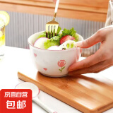 可爱米饭碗圆形ins风高颜值碗碟家用餐具套装郁金香釉下彩陶瓷碗 郁金香一碗一勺（网红款）