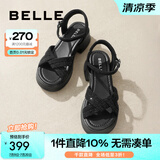 百丽（Belle）满钻条带繁星休闲凉鞋女商场款厚底凉鞋A9S2DBL4 黑色 37 (235mm)