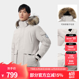 骆驼（CAMEL）【王俊凯同款】户外羽绒服冬季新款连帽羽绒衣中长款保暖防风外套 AA12264035B，浅卡其，男女同款 M