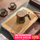 忆壶茶（YIHUTEA）茶盘托盘家用茶台带排水小型沥水储水实木功夫托盘泡茶具竹茶托 大号茶盘（白色）36.5*24cm