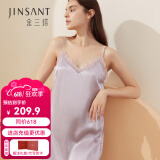 金三塔商场同款真丝睡衣女100%桑蚕蕾丝花边v领真丝吊带裙睡裙礼物 柔紫色1821 M
