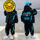 G.DUCKKIDS品牌童装男童冬装加绒套装中大童冬款卫衣三件套新款儿童加厚马甲 黑色马甲三件套 加绒 150