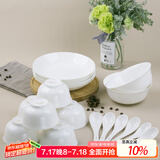 斯凯绨（Sky Top）碗盘碟陶瓷餐具套装骨瓷纯白家用乔迁礼盒包装6人份20头实用装