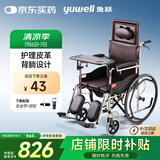 鱼跃(yuwell)护理型轮椅车H059B老人半躺型带坐便器椅餐板钢管可折叠