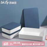 百草园收纳盒桌面收纳筐厨房玩具办公桌衣柜收纳化妆品收纳盒扁款带盖蓝