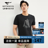 七匹狼短袖T恤男夏季男装时尚休闲狼头印花圆领t恤男体恤衫男衣服上衣 001(黑色) 3XL 185/100A