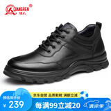 强人休闲鞋皮鞋头层牛皮透气舒适户外运动男鞋 JDA73226 黑色 39