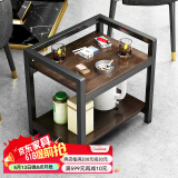 木樽简约茶几茶水架双层小边几烟灰缸麻将桌小户型家用客厅边柜小桌子 胡桃色+黑架