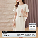 尚都比拉设计感拼接连衣裙夏季高级感气质百褶裙小个子中长裙子 杏色 XL