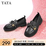他她（TATA）通勤百搭乐福鞋2024春季新款方跟小皮鞋女单鞋WCPA1AA3 黑色 39