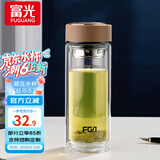 富光双层玻璃杯水杯男女车载家用高硼硅玻璃杯泡茶杯带茶隔玻璃杯子  咖色 500ml 双层玻璃直杯