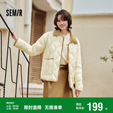 森马（Semir）羽绒服女中长款轻薄拼接灯芯绒翻领2024冬季三防外套109724113004