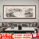 六画流水生财山水画靠山图客厅装饰画国画办公室风景挂画书房茶室壁画 流水生财A1 78*188cm宣纸+胡桃框(热卖款）