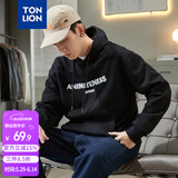 唐狮（TonLion）2022春季卫衣男连帽宽松黑色帽衫设计感小众外套