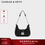 CHARLES&KEITH拼接链条月亮包腋下包单肩包包女包生日520礼物CK2-40271053 Black黑色 S