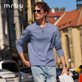 Mr.Bu布先生明星同款男士长袖T恤春秋季小白T情侣内搭打底衫纯色衣服 圆领-牛仔蓝 L (175)