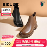 百丽（Belle）柔软法式切尔西靴女商场同款羊皮通勤短靴A2V1DDD3 黑色-单里 34 (220mm)
