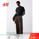 H&M男装女装T恤夏季休闲半袖正肩内搭打底衫简约上衣纯棉短袖0685816 黑色 M 175/100