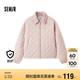 森马（Semir）棉服女灯芯绒翻领菱形格复古2024冬三防宽松轻薄棉衣109724112007
