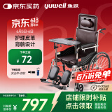 鱼跃(yuwell)护理型轮椅车H059B老人半躺型带坐便器椅餐板钢管可折叠