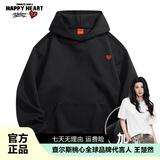 查尔斯桃心秋季新款宽松百搭潮流像素爱心Logo印花休闲连帽套头卫衣男女同款 黑色（加绒款） L