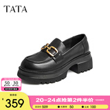 他她（TATA）高跟乐福鞋女厚底小皮鞋英伦风单鞋春GOK02AA4 黑色 34