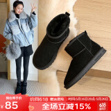ZHR雪地靴女反绒牛皮保暖女靴明星达人爱穿缝制百搭短靴耐穿加绒棉鞋 黑色（P53-经典款） 35