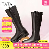 他她（TATA）厚底长筒靴女靴英伦加绒保暖骑士靴高筒靴秋冬新WXK02DG3 黑色（绒里） 40