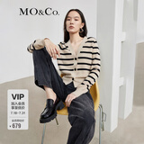 MO&Co.小香风针织衫条纹短款千金针织开衫摩安珂 杏黑条-第2批 L 170