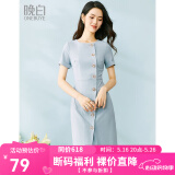晚白【断码直降】包臀连衣裙女新款通勤圆领短袖修身高腰百搭气质裙子 蓝色 L