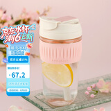 乐扣乐扣（LOCK&LOCK）咖啡杯耐热玻璃水杯子男女学生便携式双饮吸管杯随手杯500ML粉色