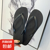 外穿人字拖鞋女2025新款旅游夏季新款软底防滑纯色人字拖鞋沙滩鞋 黑色 36-37