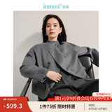 茵曼（INMAN）羊驼蚕丝双面呢外套2024冬女装新款高级感双排扣圆领短款大衣上衣 雅典灰 S