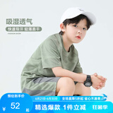 左西男童夏装套装2025新款儿童速干运动篮球服短袖T恤两件套 绿色 160
