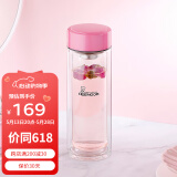 希诺（HEENOOR）双层玻璃杯女士清新可爱时尚泡花茶杯带滤网水杯加厚隔热防烫杯子 粉色-大容量【高硼硅玻璃】 300ml 礼盒装