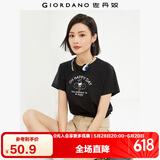 佐丹奴 女装T恤 棉质针织大象的日常印花圆领短袖 13394204 黑