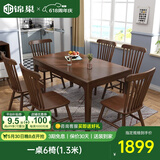 锦巢实木餐桌椅组合北欧日式小户型饭桌橡胶木长方形吃饭桌子YF-2310 胡桃色（温莎椅） 一桌4椅(1.3米)