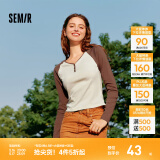 森马（Semir）【云柔亲肤】长袖t恤女短款V领修身上衣24年新款插肩袖休闲薄外套 咖色调00355 S