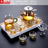 正扬玻璃茶具套装家用日式功夫简约整套茶盘小办公泡茶壶茶杯透明过滤 400不锈钢(六反口)套装-长方条白