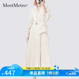 MeetMetro玛依尔西装连衣裙女2025春季新款质感职业通勤百褶裙 浅杏【现货闪电发】 M